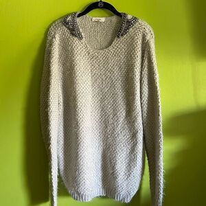 Freeway Gray Eyelash Sweater With Silver Embellishments Size L